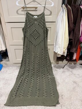 aerie Olive green coverup  Crochet Maxi Dress